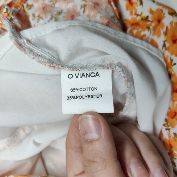 O. Vianca Orange Ditsy Floral Puff Sleeve Romantic Romper Playsuit Small - Picture 8 of 15